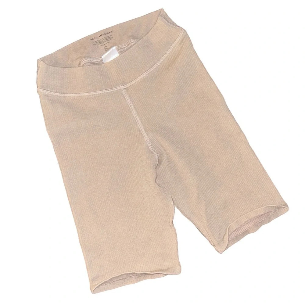 Good American Ribbed Tan Biker Shorts